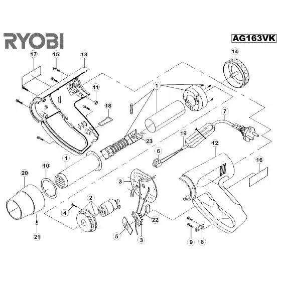 Ryobi AG163VK Spare Parts List Type: 1000021978